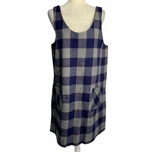 Vintage 90s Plaid Flannel Pinafore Dress L Blue